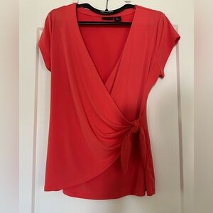 Tahari Coral Faux Wrap Blouse with Tie Front